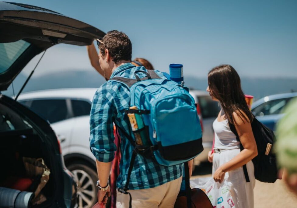 Group of friends getting ready for weekend getaway